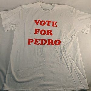 Napolean Dynamite Vote For Pedro Shirt T-shirt Top Short Sleeve White Red Mens M